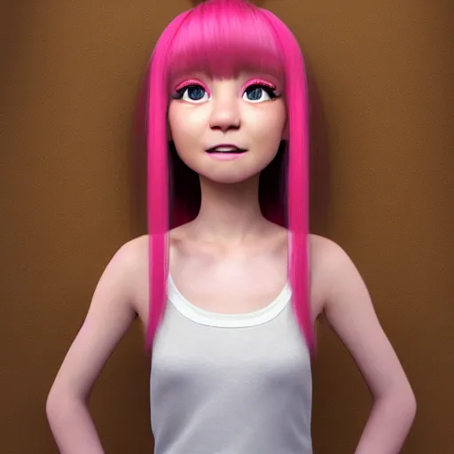 Image similar to A portrait of Nikki from Shining Nikki and Love, a cute 3d cgi toon young woman with long light pink hair, full bangs, hazel eyes, full face, light makeup, pale skin, Chinese heritage, cute outfit, medium shot, mid-shot, hyperdetailed, 8k, trending on artstation, as a Pixar character