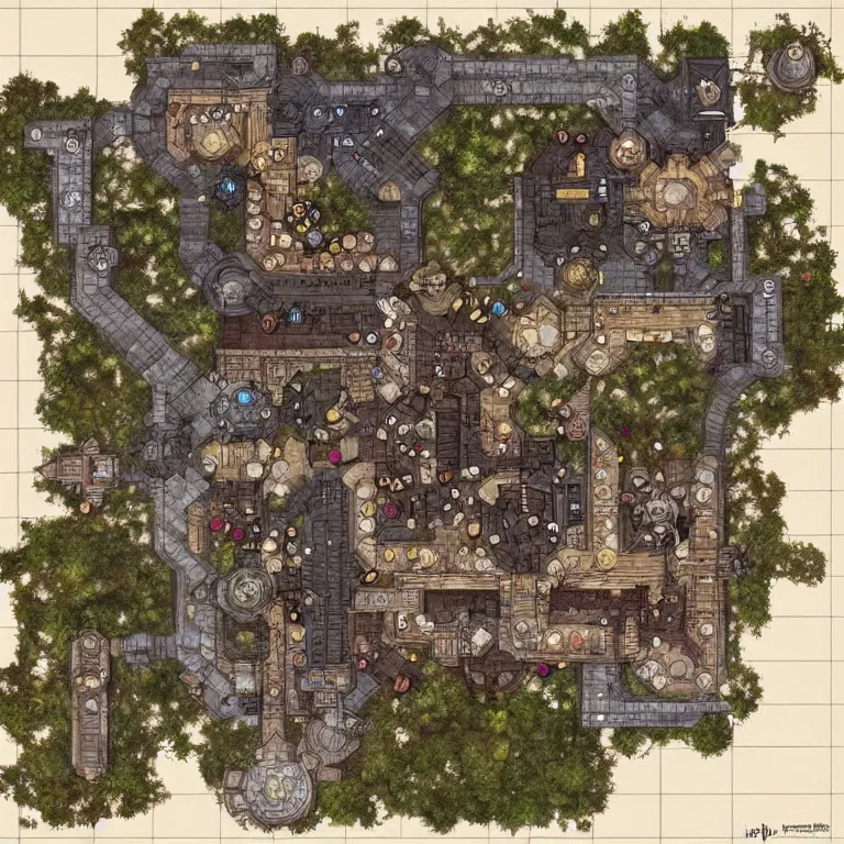 Image similar to full - color fantasy floor plan battle map of a market square, d & d, pathfinder, by jeff todd and greg rutkowski, trending on artstation, pinterest