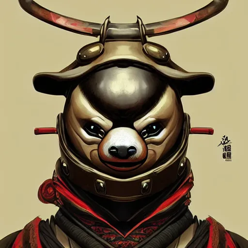 Image similar to graphic, hyperreal illustration of anthropomorphic sloth in traditional samurai armor : : digital art, concept art, character development : : illustrated by artgerm, yoji shinkawa, scott buoncristiano, nychos