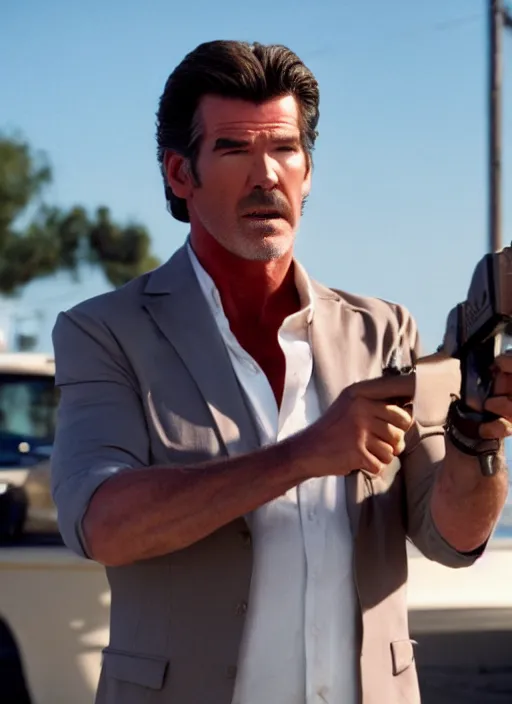 Image similar to film still of Pierce Brosnan as Martin Riggs in Lethal Weapon, 4k