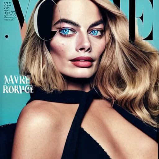 Prompt: a portrait of margot robbie, vogue cover, highly detailed