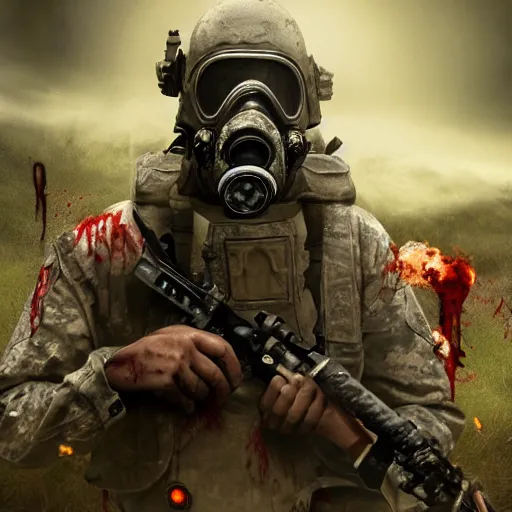 Prompt: military zombie with pig face in gasmask, details face, photo, bloody eyes, unreal engine, digital, artstation, detailed body, heavenly atmosphere, digital art, overdetailed art, trending on artstation, cgstudio, the most beautiful image ever created, dramatic, award winning artwork, beautiful scenery