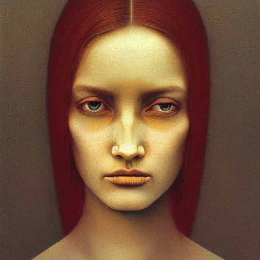 Prompt: Female Portrait, by Zdzisław Beksiński.