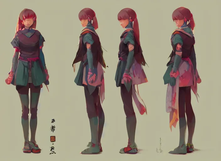 Image similar to character sheet for a beautiful girl, for genshin impact, bright colors, by greg rutkowski, by studio ghibli, digital art, trending on artstation, hd, 8 k, highly detailed, good lighting, beautiful, masterpiece