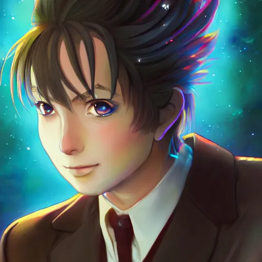 Image similar to portrait of carl sagan the cosmic god, anime fantasy illustration by tomoyuki yamasaki, kyoto studio, madhouse, ufotable, square enix, cinematic lighting, trending on artstation