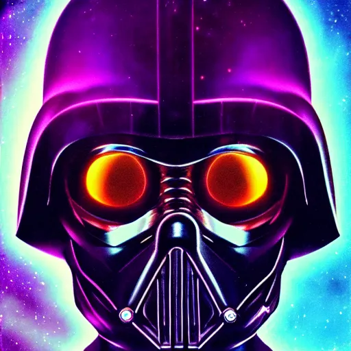 Image similar to portrait from darth vader, synthwave, universe background, nebula, galaxy, artstation