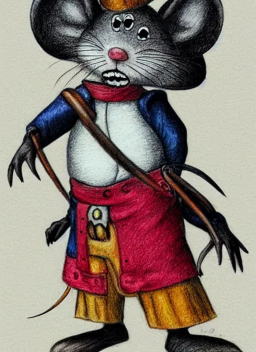 Prompt: detailed colored pencil drawing of an anthropomorphic mouse as a pirate