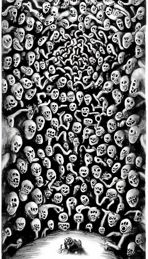 Image similar to a storm vortex made of many demonic eyes and teeth, by charles addams