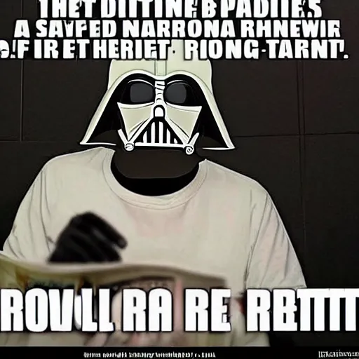 Image similar to darth vader sitting on the toilet taking a poop while reading the newspaper