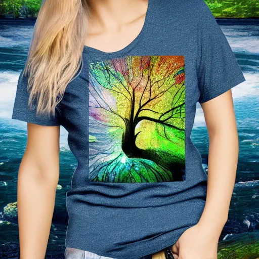 Prompt: Breathtaking nature inspired digital art tshirt trending on redbubble, masterpiece, closeup detailed thumbnail of design