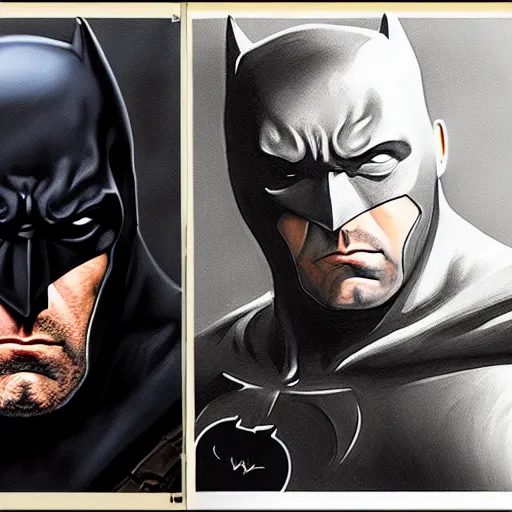 Prompt: An ultra-realistic portrait painting of Ben Affleck's Batman in the style of Frank Frazetta. 4K. Ultra-realistic. Highly detailed. Dark fantasy. Epic lighting.