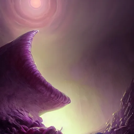 Image similar to epic portrait an giant eyeball with giant arms watching the purple foggy dark landscapes, sand, purple dark foggy sky, digital painting, artstation, concept art, soft light, hdri, smooth, sharp focus, illustration, fantasy, intricate, elegant, highly detailed, D&D, matte painting, in the style of Greg Rutkowski and Alphonse Mucha and artemisia, 8k, highly detailed, jurgens, rutkowski, bouguereau, pastoral, rustic, georgic