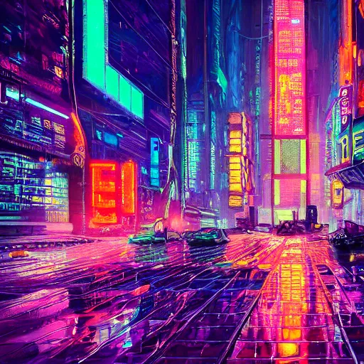 Prompt: an impressionist oil painting of a cyberpunk city with a lot of neon signs, highly detailed, texture, masterpiece, trending on artstation, pink, purple, huge scale, beautiful, isometric projection