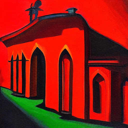 Prompt: unholy neighbourhood painting, red dynamic lights, baginski Catedra style Ultra HD