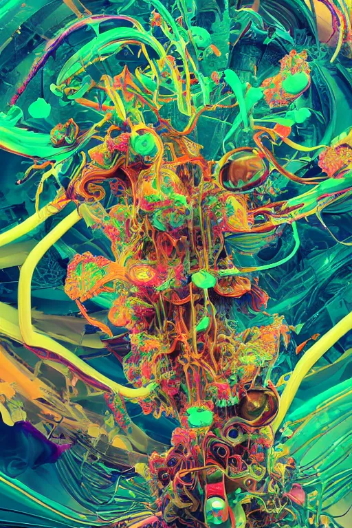 Prompt: cannabis epic 3 d abstract gpu hacker, spinning hands and feet, 2 0 mm, plum and teal peanut butter melting smoothly into asymmetrical psychedelic and magic mushrooms, liquid, beautiful code, intricate cuda, houdini sidefx, trending on artstation, by jeremy mann, ilya kuvshinov, jamie hewlett and ayami kojima