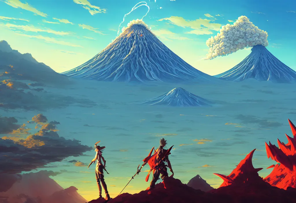 Prompt: giant fishbones with a volcano in the background, intricate oil painting, high detail illustration, sharp high detail, manga and anime 1 9 9 9, official fanart behance hd artstation by jesper ejsing and makoto shinkai, 4 k,