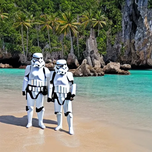 Image similar to storm troopers vacationing in thailand, photoreal
