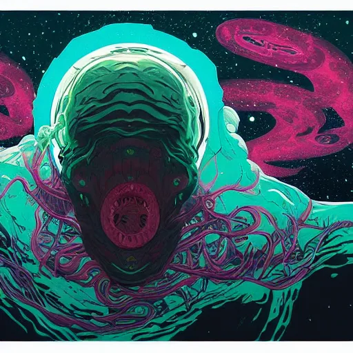 Prompt: digital painting of an elder god in space by Tomer Hanuka, hyperdetailed, cosmic horror, eldritch abomination, trending on Artstation