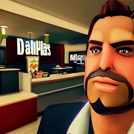 Image similar to Dallas from payday two at a McDonalds