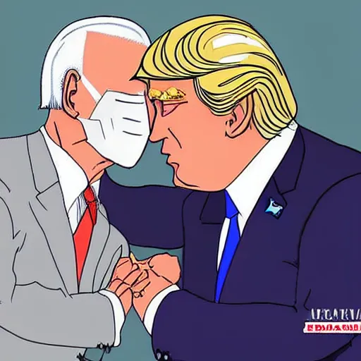 Prompt: trump and Biden kissing, anime style