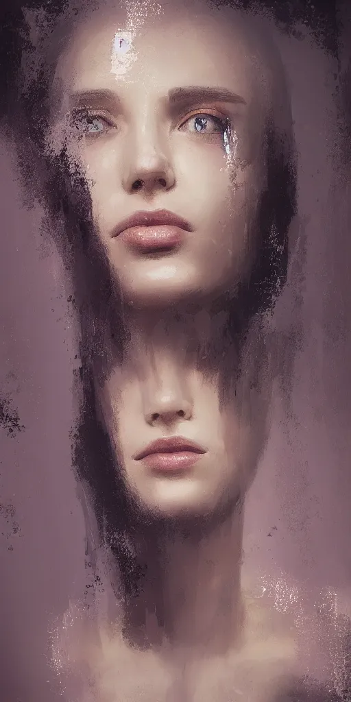 Image similar to a beautiful portrait of a woman reflection in a broken mirror, featured on artstation