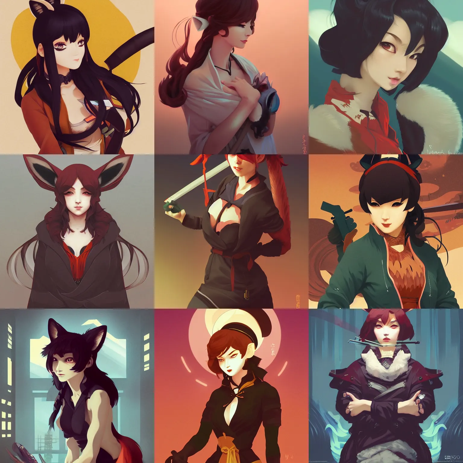 Prompt: a portrait of a vixen dressed in a jinbaori, fox nobushi, action portrait by ilya kuvshinov, stanley lau, furry fursona!, anime!, soft lighting, bouguereau, alphonse mucha, intricate, masterpiece, rim lighting by dan mumford