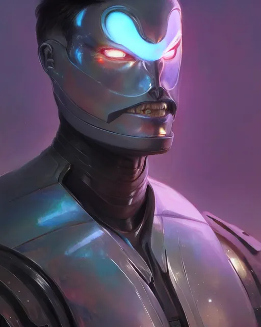 Image similar to opalescent wiry muscular male smooth sleek glossy black pearlescent scifi armor, by greg rutkowski and mark brookes and jim burns and tom bagshaw and magali villeneuve, trending on artstation