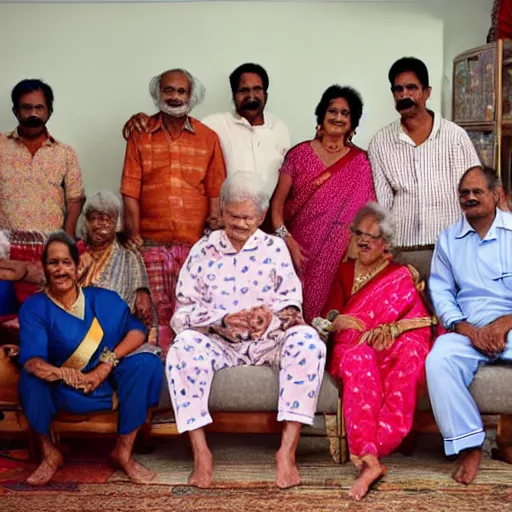 Image similar to south indian grandmothers and grandfathers having a pyjama party in space