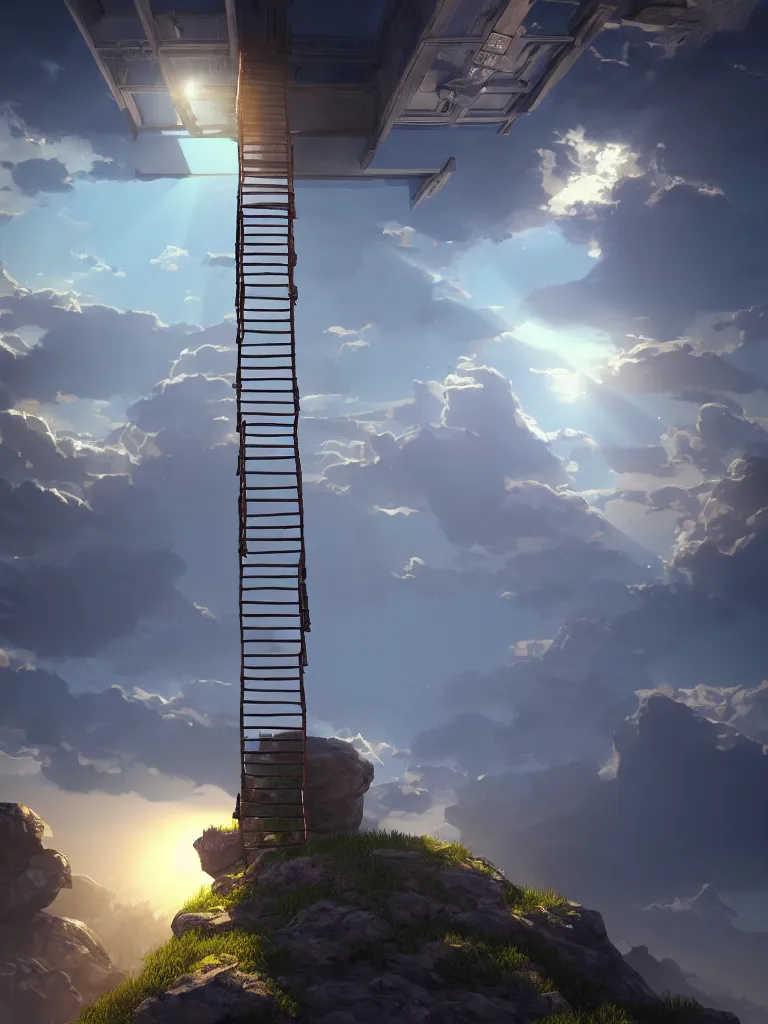 Image similar to ladder to heaven, artstation, volumetric light, high detail, perfect, concept art, 8 k