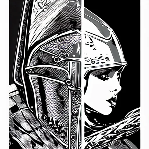 Image similar to a tomboy female knight wearing medieval armor. knight tomboy. art by martin ansin, martin ansin artwork. portrait.