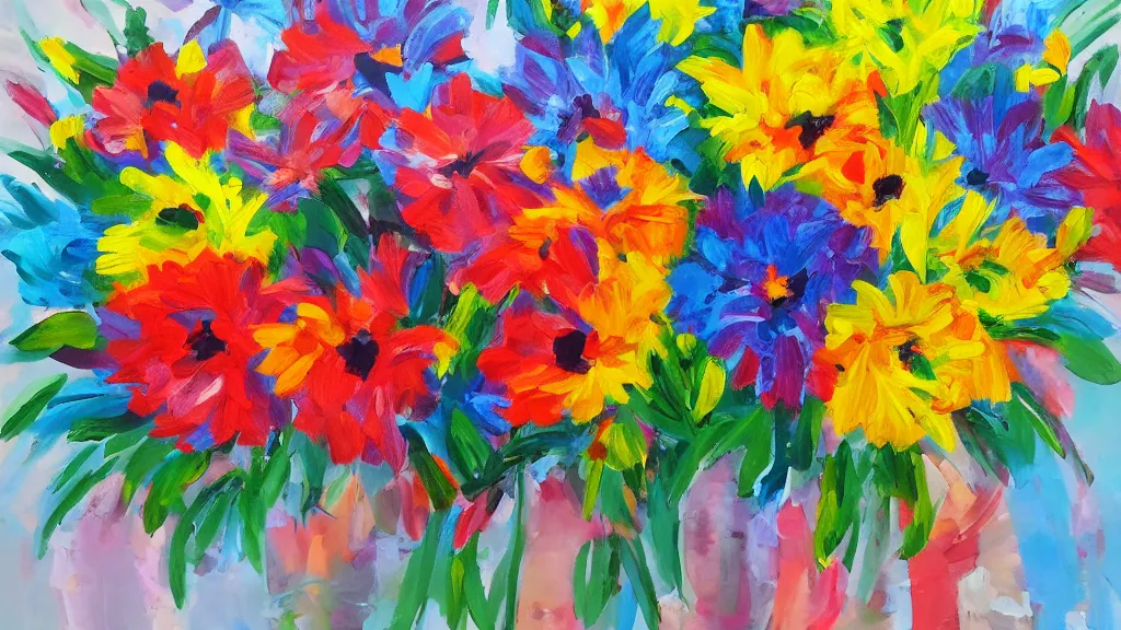 Prompt: a bouquet of colorful flower acrylic artwork