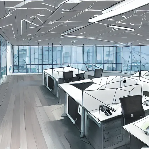 Image similar to detailed modern office space, future utopia, concept art, fine art, very detailed, very realistic