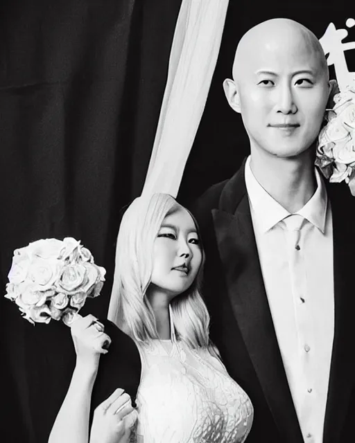 Image similar to saitama one punch man instagram couple's wedding photo shoot, closeup photo