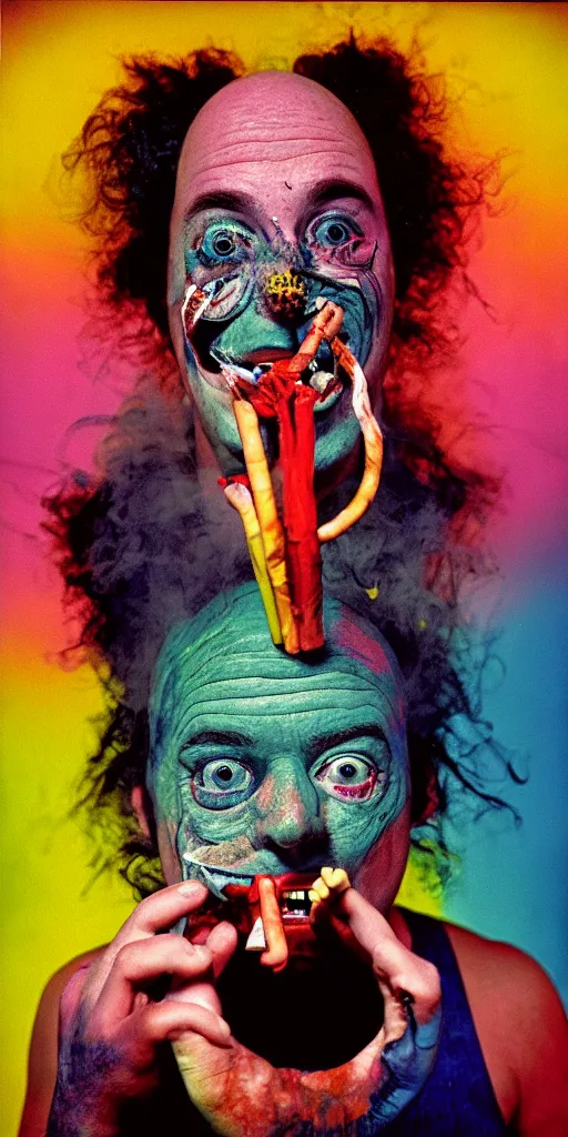 Image similar to award winning photo, the band mr bungle, smoking weed, vivid colors, happy, symmetrical face, beautiful eyes, studio lighting, wide shot art by sally mann & arnold newman