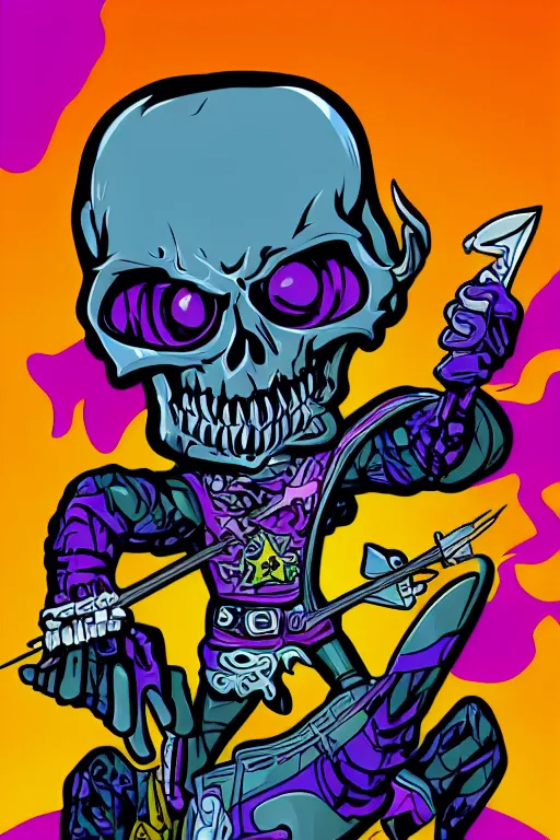 Image similar to rockstar skeletor, art by brian miller, sticker, colorful, illustration, highly detailed, simple, smooth and clean vector curves, no jagged lines, vector art, smooth