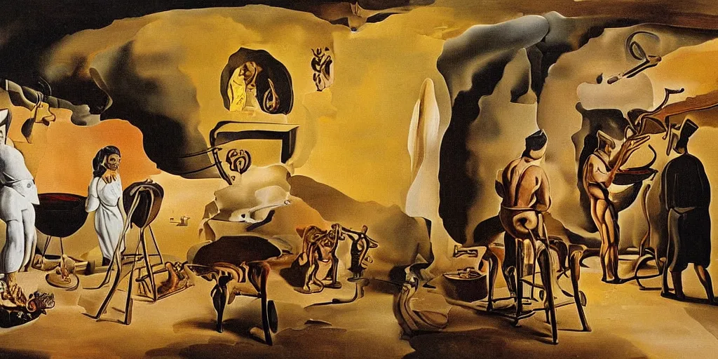 Image similar to wine making process painted by salvador dali