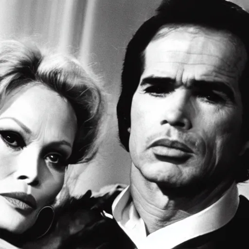 Prompt: faye dunaway and warren beatty dramatic portrait