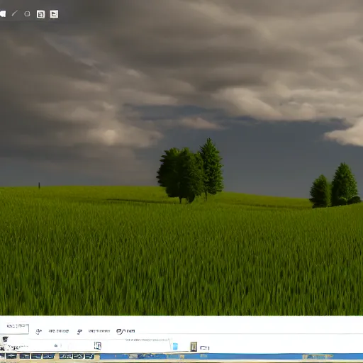 Image similar to windows xp backround with few houses and trees, award winning, trending on artstation, unreal engine