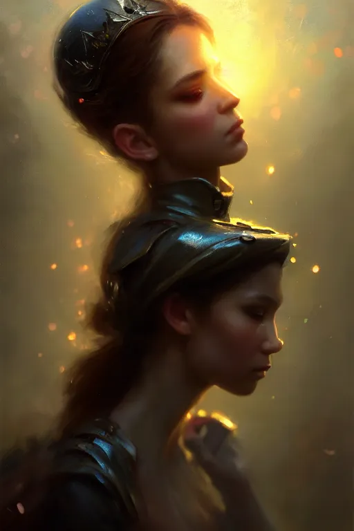 Image similar to cinematic shot of an epic portrait of a fairy dressed in military clothes, shiny skin, beautiful eyes, beautiful, small details, night setting, realistic poster with volumetric light from craig mallism, artgerm, jeremy lipkin and michael garmash, unreal engine, radiant light, detailed and complex environment, digital art, trends at art station, a masterpiece