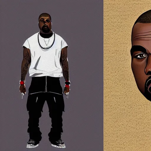 Image similar to illustration gta 5 artwork of kanye west, in the style of gta 5 loading screen, by stephen bliss