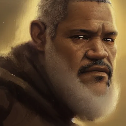 Image similar to portrait of a man by greg rutkowski, old jedi master, black, he looks like laurence fishbourne, star wars expanded universe, he is about 6 0 years old, wearing jedi robes, highly detailed portrait, digital painting, artstation, concept art, smooth, sharp foccus ilustration, artstation hq