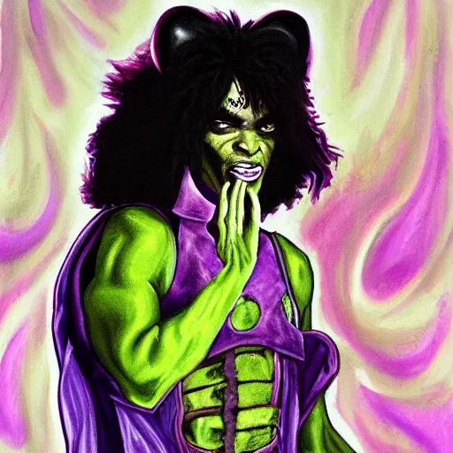 Image similar to a painting of prince as a werewolf boogie monster in the style of the warriors
