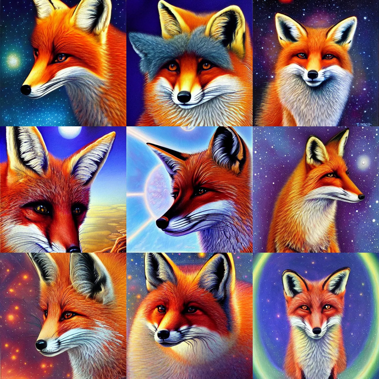 Prompt: portrait of a fox _ out of this world _ fantasy _ hyperrealism _ by terese nielsen