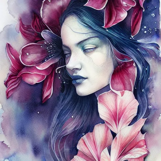 Image similar to watercolor flower by anna dittmann, by marco mazzoni, by stephanie law,
