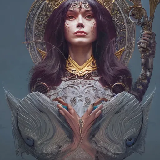 Image similar to perfectly-centered-Portrait of a sinister Goddess, intricate, highly detailed, digital painting, artstation, concept art, smooth, sharp focus, illustration, Unreal Engine 5, 8K, art by artgerm and greg rutkowski and alphonse mucha