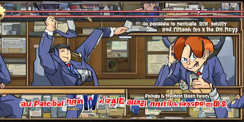 Prompt: saul goodman, phoenix wright ace attorney screenshot, nintendo ds, hq sprite