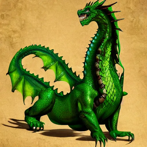 Prompt: realistic, full body portrait, painting, large green dragon, kodachrome, cgi, hd, detailed