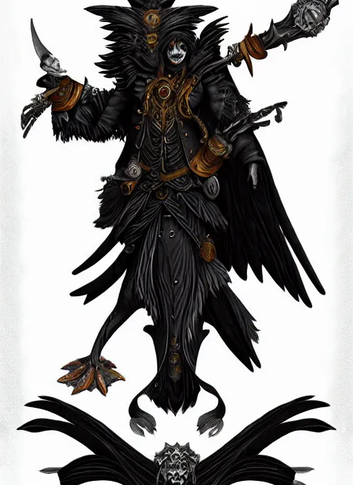 Image similar to raven warlock, wind magic, exquisite details, black beard, white background, by studio muti