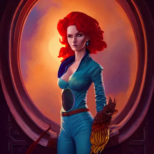 Image similar to Lofi magicpunk portrait triss merigold with a phoenix, Pixar style by Tristan Eaton Stanley Artgerm and Tom Bagshaw