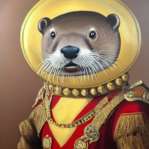 Image similar to oil painting of royal king otter dressed as a king